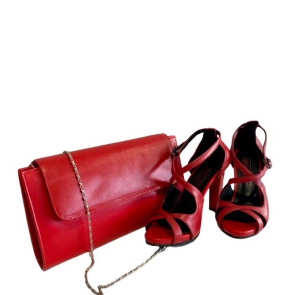 Red Matching High Heels and Clutch - Picture 3 of 5